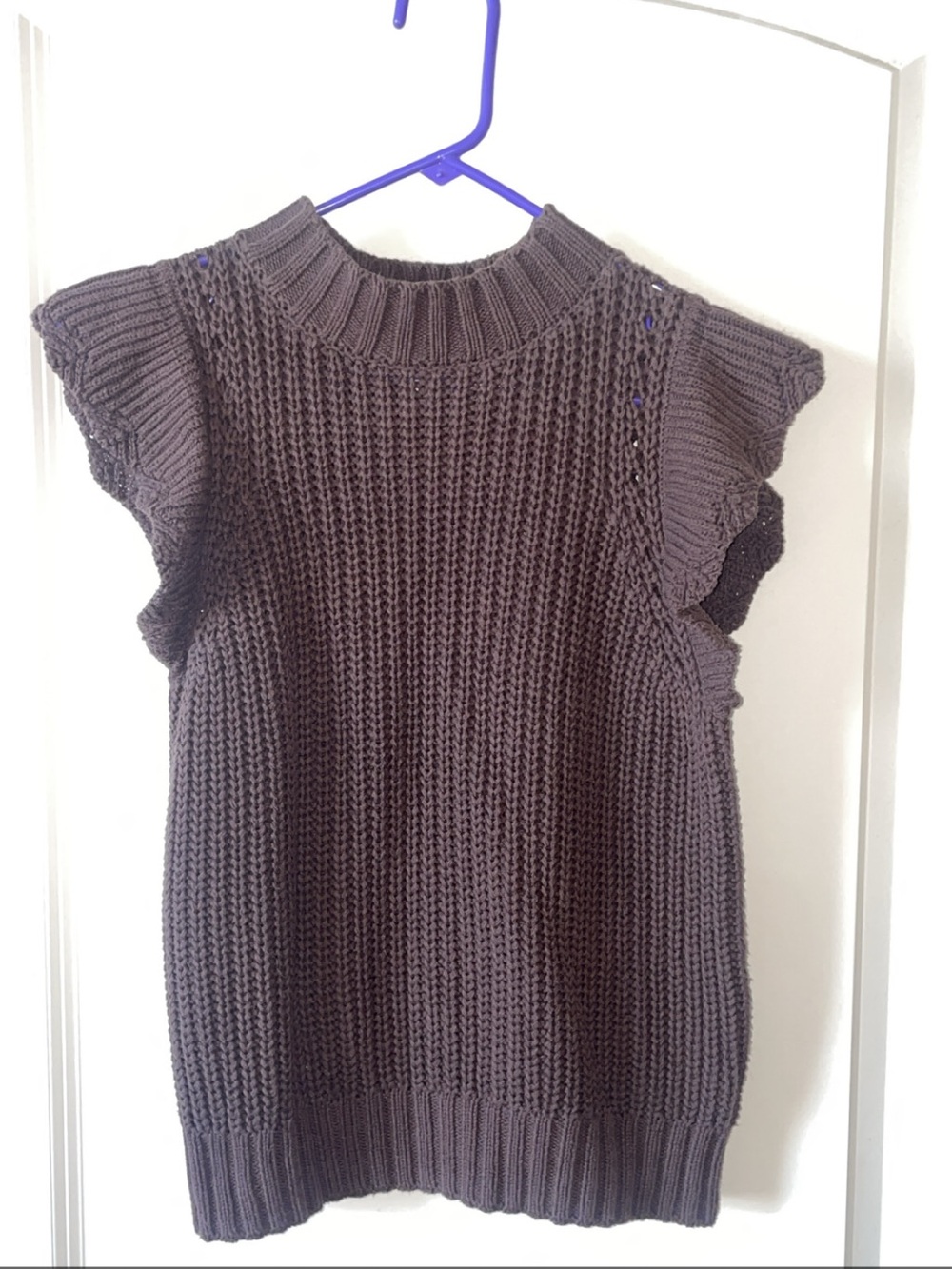 Evereve Brown Knit Short-Sleeve Crewneck Sweater